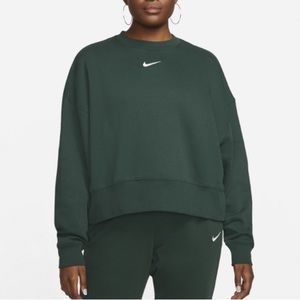 Nike Women's Oversized Fleece Crew Sweatshirt Dark Green Size M